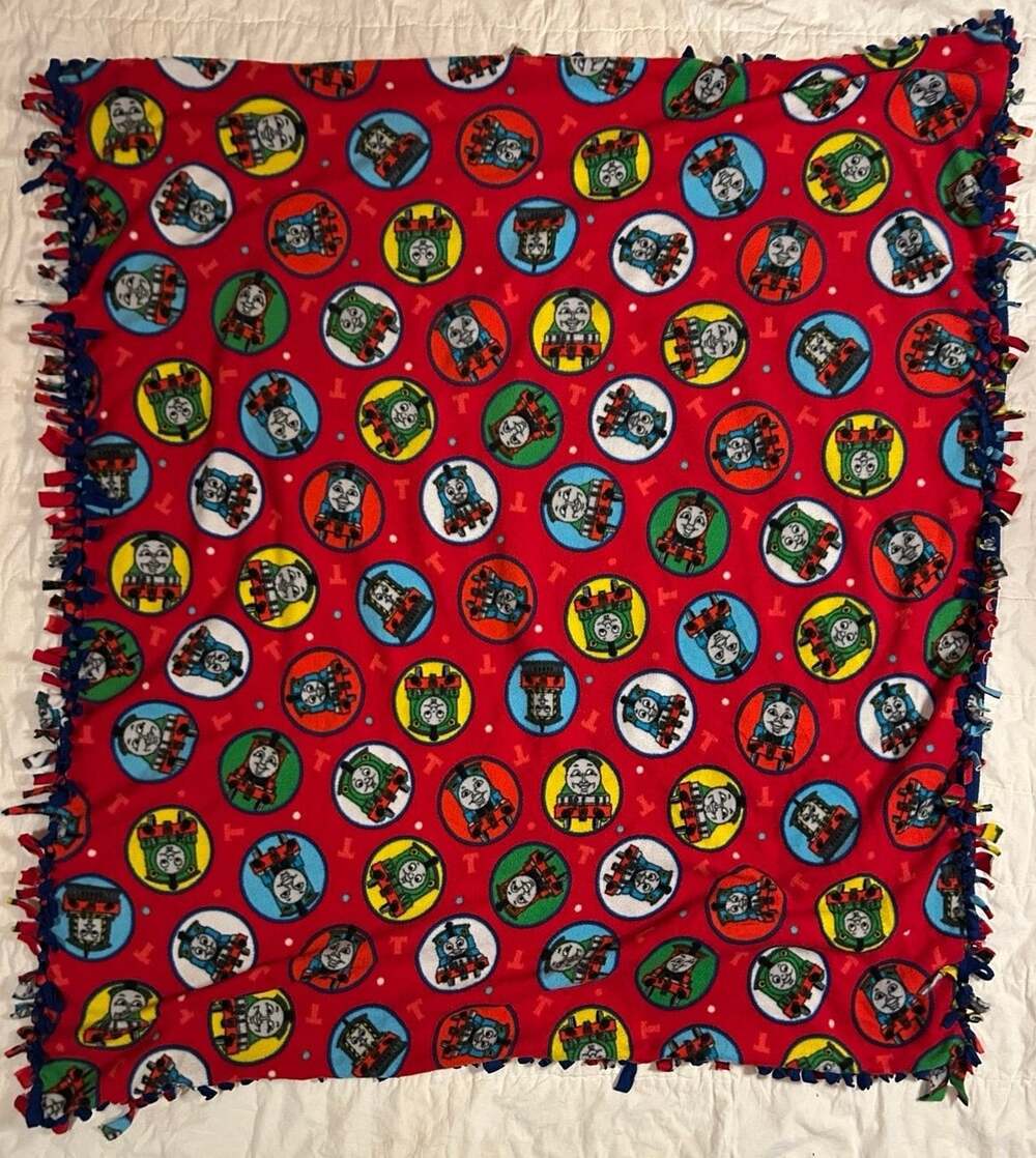 Thomas The Tank Engine Handmade Fleece 50”x45” throw red and blue